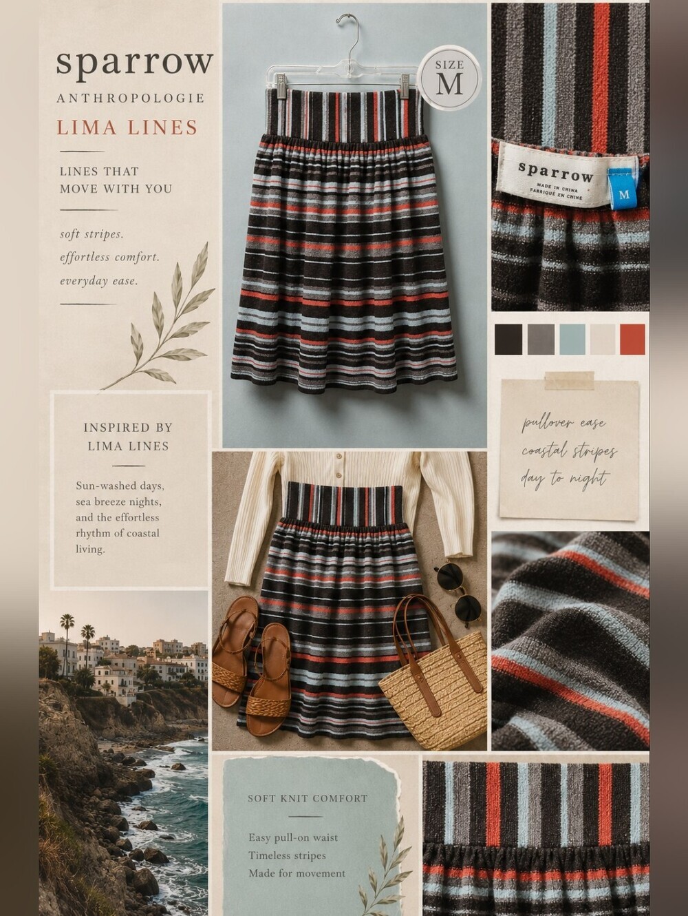 Sparrow Anthropologie “Lima Lines” Striped Sweater Skirt M Angora Cashmere Blend